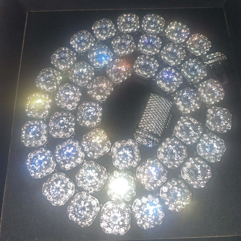 Glamorous Silver Clustered Tennis White Gold Plated Necklace.